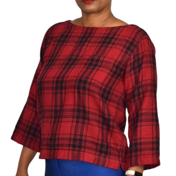 Madewell Curtis Plaid Shirt Red Flannel Tee Pullover Black Herald Top Size Small - Picture 6 of 12